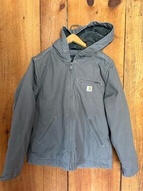 Carhartt Gray Hooded Work Jacket with Sherpa Lining